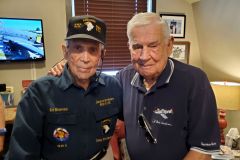 WWII Triple Ace CE Bud Anderson with Colonel Edward D. Shames (born June 13, 1922) is a retired United States Army enlisted man and officer who later served in the U.S. Army Reserve. During World War II he was assigned to the 506th Parachute Infantry Regiment, 101st Airborne Division. Shames is the last surviving officer and, following the death of Donald Malarkey, oldest surviving member of Easy Company, 2nd Battalion, 506th Parachute Infantry Regiment. He is Jewish and was affected deeply by seeing Nazi Germany's concentration camps!https://en.m.wikipedia.org/wiki/Edward_ShamesLast of the Band of Brothers, Ed Shames, parachute jumped into D-Day with Bud Anderson protecting overhead in P-51 Old Crow, both were born in 1922!