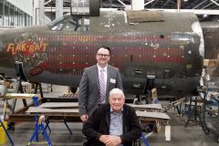 Bud with Curator Dr. Jeremy Kinney and NASM B-26B nicknamed "Flak-Bait"  survived 206 operational missions over Europe, more than any other American aircraft during World War II.