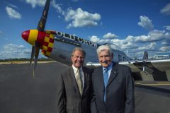 Bud and Artist Doug Van Howd at the unveiling of the Bud Anderson statue crafted by Doug!