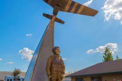 Statue of Bud Anderson and his Old Crow at the Auburn Airport, CA. Next to his favorite restaurant "Wings Café"