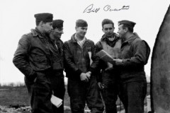 Group photo of 363rd FS pilots (L-R) Bill Overstreet, Henry Kayser, Bud Anderson, Edward Simpson, Ernie DeNigris (Intel Officer)