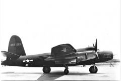 "XB-26H", named the "Middle River Stump Jumper", a test article converted from a B-26G to evaluate the "bicycle" tandem landing gear scheme for the Boeing XB-47 and Martin XB-48 bombers.
